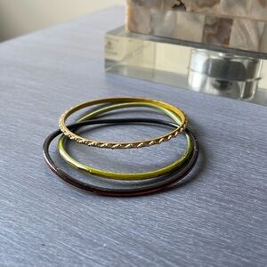 {Vintage} set of three stackable bracelets green, brown and gold colored